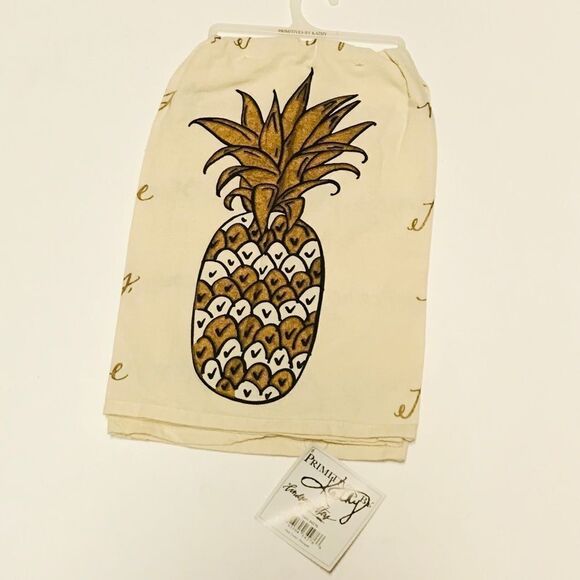 Pineapple Kitchen Towel Linen Cream Gold Black New - Picture 2 of 7